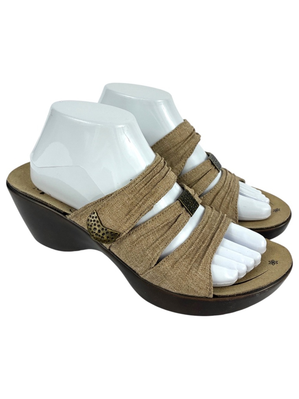 ABEO Darci Textile Wedge Sandals 9 Taupe Strappy Open Toe Natural Orthopedic